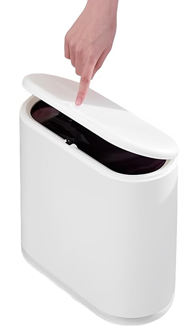Sooyee 10 Liter Rectangular Plastic Trash Can Wastebasket with Press Type Lid,2.4 Gallon Garbage Container Bin for Bathroom,Powder Room,Bedroom,Kitchen,Craft Room,Office (Cream White) by Sooyee