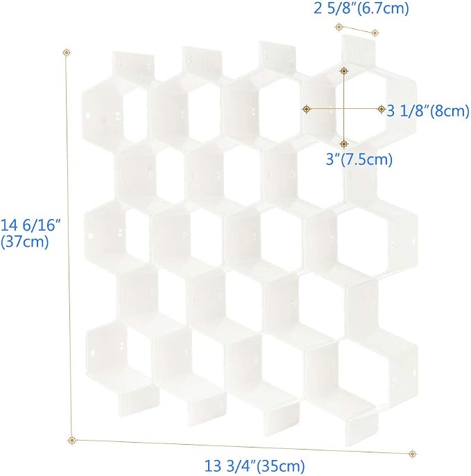 Poeland Drawer Divider Organizer Adjustable DIY Grid Honeycomb Drawer Divider for Underwear Belt Scarf Socks White - Image 6