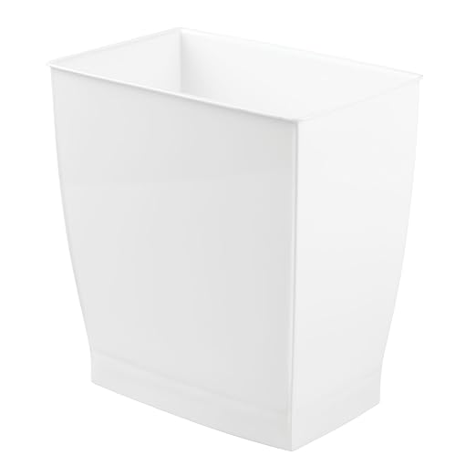 iDesign,Plastic Spa Rectangular Trash, Waste Basket Garbage Can for Bathroom, Bedroom, Home Office, Dorm, College, 2.5 Gallon, White by iDesign