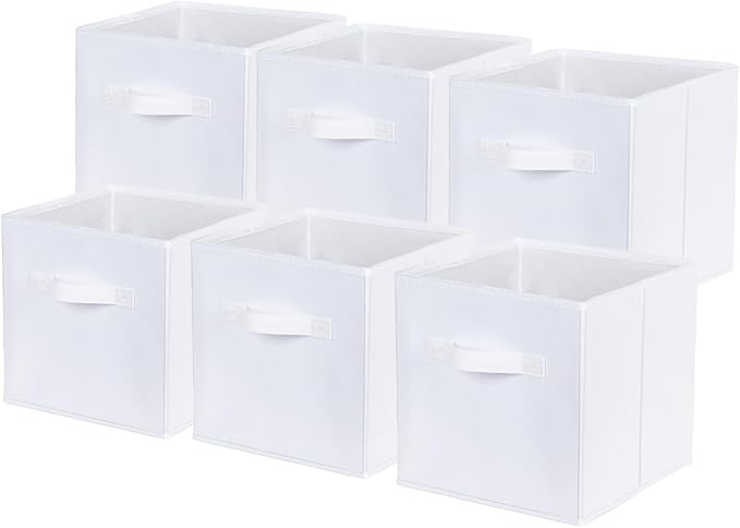 ShellKingdom Storage Bins, Foldable Fabric Storage Cubes and Cloth Organizer Drawer for Closet and Toys, 6 Pack (White) by ShellKingdom