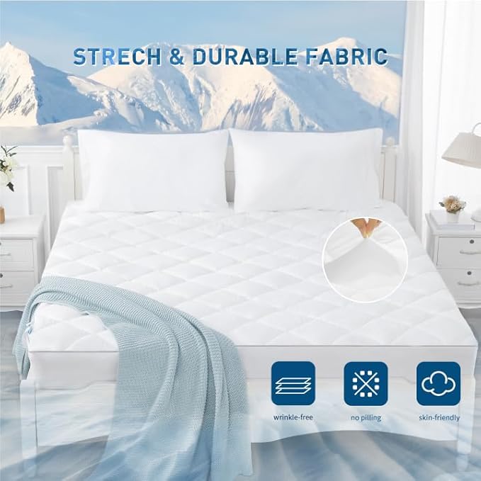 Sunflower Cooling Quilted King Mattress Protector, Mattress Pad Chill Soft, King Mattress Cover, 18-22" Extra Deep Pocket Thin Version, Machine Washable Durable
