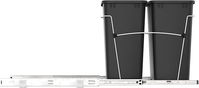 Rev-A-Shelf RV-18KD-18C S Double Pullout Trash Can for Kitchen Cabinets 35 Qt Garbage Recycling Bin on Full Extension Slides, Black - Image 9