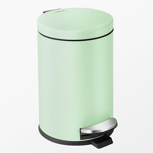Cesun 1.2 Gallons Small Green Trash Can, Bathroom Garbage Can with Lid and Foot Pedal, Mini Round Wastebasket for Bathroom, Bedroom, Office, 4.5 Liters / 1.2 Gallons, Green by Cesun