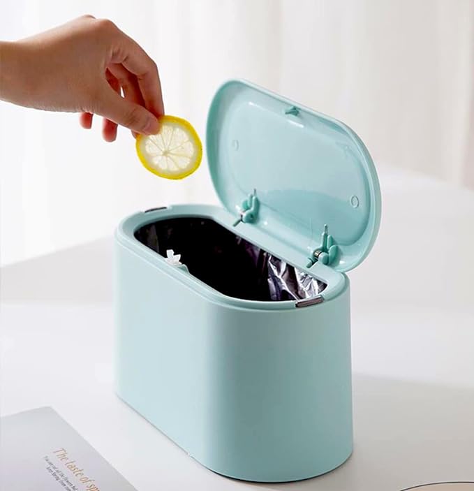 LTWQLing Mini Trash Can with Lid - Removable Small Garbage Can, Tiny Plastic Trash Bin, Pop Up Countertop Wastebasket, Counter Garbage Lint Bin for Bathroom,Office,Kitchen,Desk,Coffee Table(Sky Blue) by LTWQLing