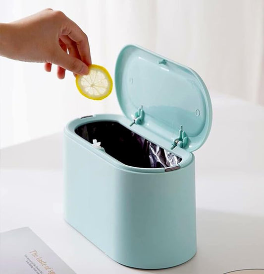 LTWQLing Mini Trash Can with Lid - Removable Small Garbage Can, Tiny Plastic Trash Bin, Pop Up Countertop Wastebasket, Counter Garbage Lint Bin for Bathroom,Office,Kitchen,Desk,Coffee Table(Sky Blue) by LTWQLing