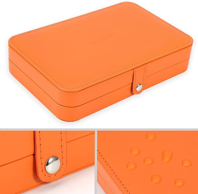 LANDICI Small Jewelry Box for Women Girls, PU Leather Travel Jewelry Case, Portable Jewelry Organizer Storage Holder Display for Ring Earrings Necklace Bracelet Bangle Men Kids Gift, Orange - Image 5