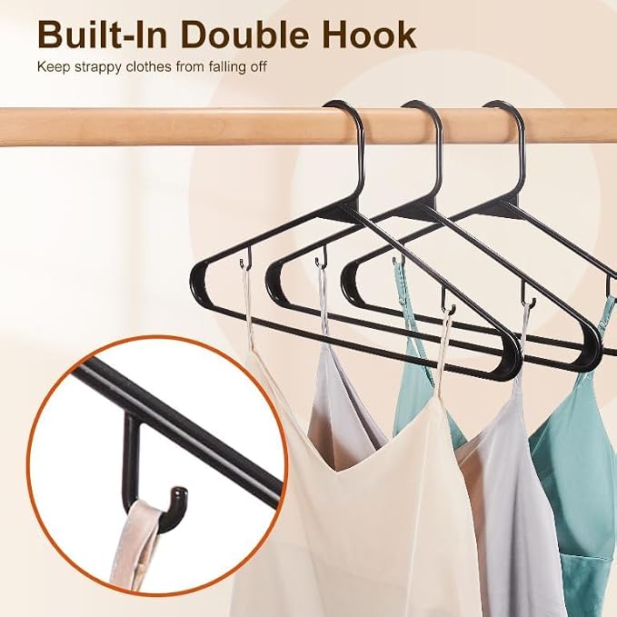 HOUSE DAY Black Plastic Hangers 30 Pack, Plastic Clothes Hangers with Built-in Strap Hooks, Space Saving Slim Hanger for Closet Organizers and Storage, Durable Clothing Hanger for Shirts Blouses Tops - Image 4