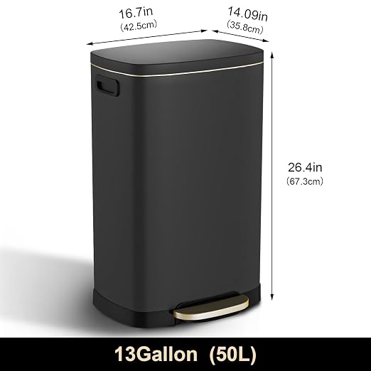 ELPHECO Kitchen Trash Can with Lid Soft Close, 13 Gallon / 50L Stainless Steel Pedal Garbage Can, Heavy-Duty Fingerprint Proof Step Wastebasket with 20 Bags, Removable Bucket, Home Office, Matte Black - Image 9