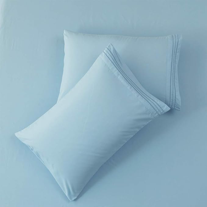 SONORO KATE Bed Sheet Set Super Soft Microfiber 1800 Thread Count Luxury Egyptian Sheets 16-Inch Deep Pocket，Wrinkle and Hypoallergenic-3 Piece (Spa Blue, Twin XL)