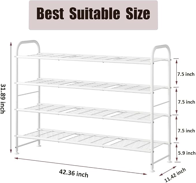 LINZINAR Shoe Rack Long 4 Tier Shoe Storage Organizer Metal Wide Shoe Shelf for Closet Entryway Bedroom 30 Paris Large Capacity, White - Image 3