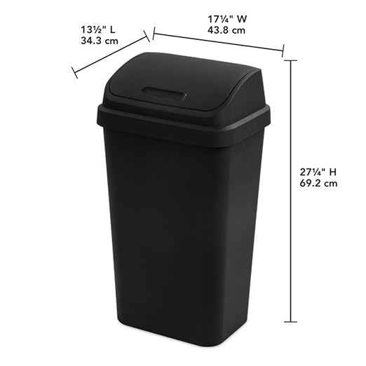 Sterilite 16-Pack Swing Top Wastebasket, Sleek Square Profile Trash Can, 13 Gallon, Black - Modern Garbage Bin for Kitchen, Bathroom, Garage and Workspace, Fits 13 Gal Liners - Image 3