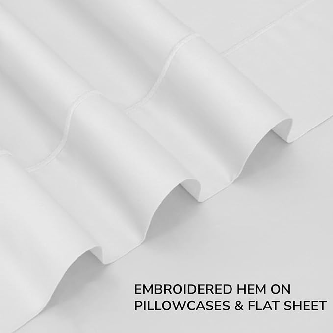 Feather & Stitch 500 TC Split King Size Sheet Set, 5 piece Bed Sheets Set-2 Twin Fitted Sheet, 1 King Flat Sheet & 2 King Pillowcases, 18" Deep Pockets Sateen Weave Solid Bedsheet - (Solid White)