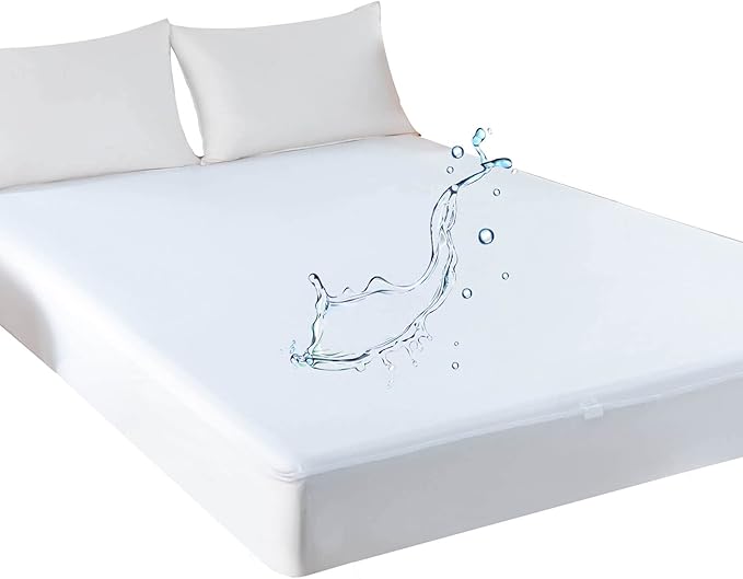 Kingnex Queen Mattress Protector Waterproof Fitted Sheet Style Deep Pocket Mattress Cover with Elastic Skirt