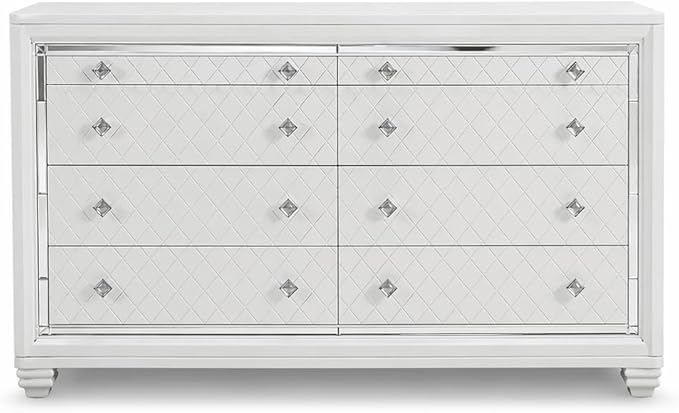 First of a Kind Shiney Contemporary 5 Piece King Bedroom Set High Gloss White Finish with Upholstered Headboard, Sleek Modern Bedroom Furniture Set for Coordinated Interiors