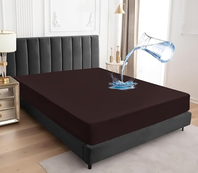 1 Piece Waterproof Mattress Protector Alberta King Size Fits Up to 18" Inch Deep Pocket Pad Cover Fitted Style Super Soft Terry Fabric Vinyl-Free Chocolate Solid