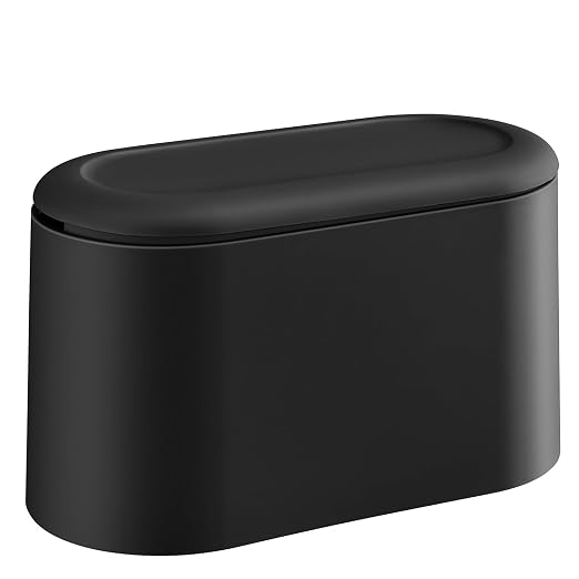 SUBEKYU 0.5 Gal Mini Countertop Trash Can with Lid for Desktop, Small Garbage Can for Office, Tiny Wastebasket, Plastic,Black by SUBEKYU