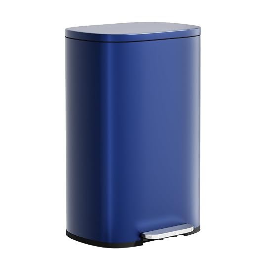 PayLessHere Stainless Steel Trash Can with Lid - Removable Inner Bucket, Foot Pedal Soft Close for Office, Home, Kitchen Garbage Bin (Deep Blue, 13 G) by PayLessHere
