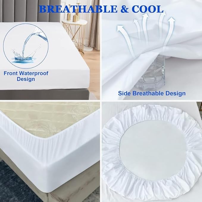 1 Piece Waterproof Mattress Protector Emperor/Wyoming King Size Fits Up to 18" Inch Deep Pocket Pad Cover Fitted Style Super Soft Terry Fabric Vinyl-Free White Solid