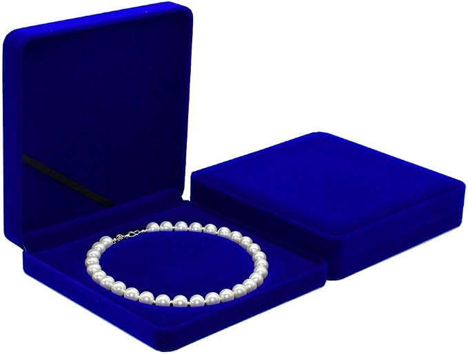 Jewelry Set Velvet Box Necklace Earring Ring Necklace Bracelet Gift Display Case Wedding Jewelry Storage Holder (Royal Blue for Pearl Necklace) - Image 6