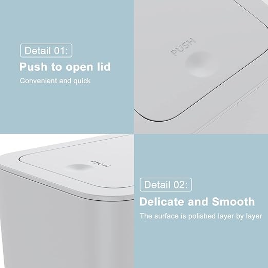 3 Pack 10 Liter / 2.6 Gallon Bathroom Trash Can, Small Trash Can with Lid, Garbage Can Waste Basket for Bathroom, Kitchen, Bedroom, Powder Room, Craft Room, Office, College (Gray) - Image 6