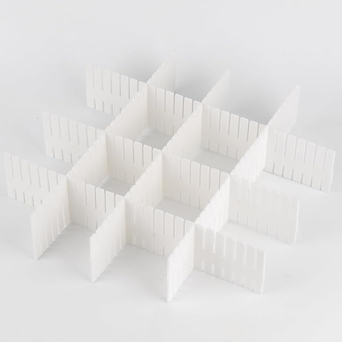 JOIKIT 64 Pack White Plastic DIY Grid Drawer Dividers, Adjustable Drawer Divider Organizer, Household Storage Makeup Socks Underwear Organizer - Image 5
