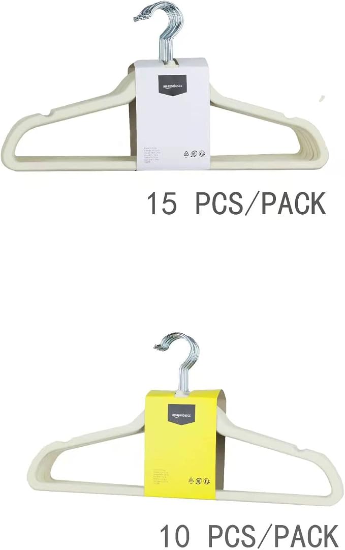 Amazon Basics Slim Velvet Non-Slip Space Saving Suit Clothes Hangers for Closet Organization, Ivory/Beige, 100-Pack - Image 4
