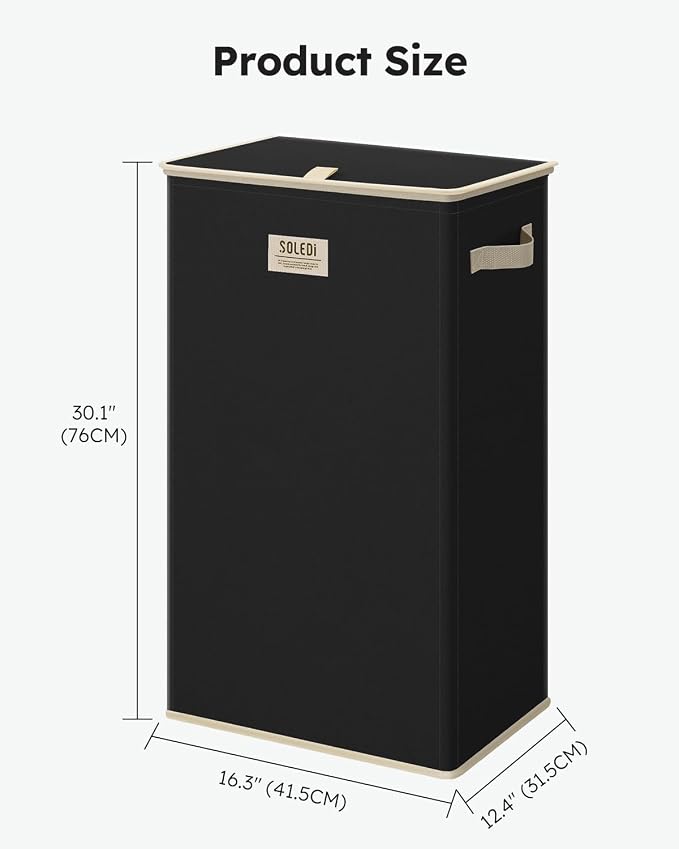 SOLEDI Laundry Hamper with Lid 100L Large & Tall Collapsible Laundry Basket, Clothes Hamper with Bag Removable Easy to Carry, Dirty Hampers for Bedroom, Bathroom, Dorm, College, Pitch Black - Image 7