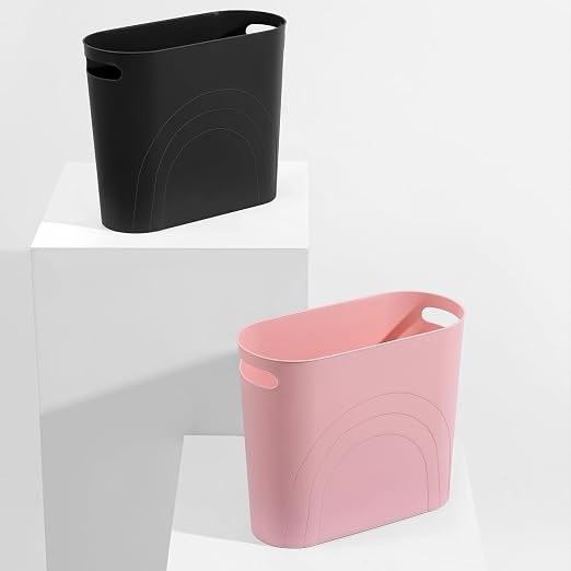 rejomiik Small Trash Can, 3.5 Gallon Slim Garbage Can Plastic Waste Basket with Handles Container Bin for Narrow Spaces Bathroom, Bedroom, Kitchen, Office at Home, Rosette Pink - Image 6