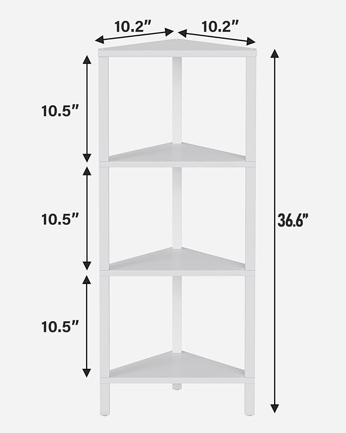 TUTOTAK Corner Shelf, 4-Tier Corner Bookshelf for Small Space, Narrow Display Corner Shelf Stand with Storage Rack, for Living Room, Bedroom, White BS05BW004 - Image 2