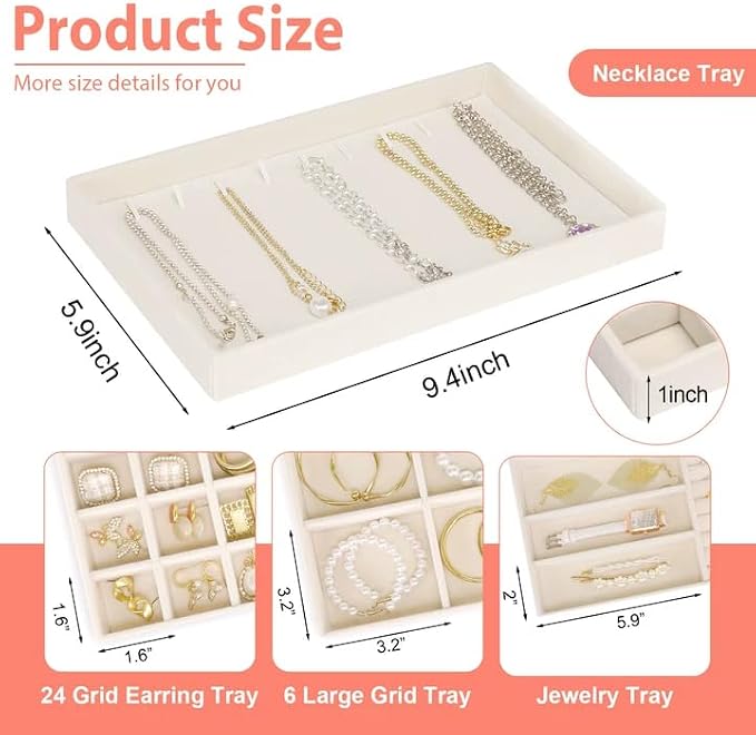 Cirhy Velvet Jewelry Drawer Organizer Trays – Stackable Jewelry Trays for Drawers, Set of 4 Jewelry Organizer for Drawer Inserts, Display Storage Box for Earrings, Rings, Necklaces, Bracelets - Image 7