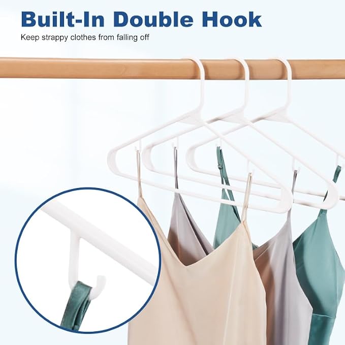 HOUSE DAY White Plastic Hangers 10 Pack, Plastic Clothes Hangers with Built-in Hooks, Durable and Strong Coat Hanger for Closet, Space Saving Clothing Hanger for Shirts, Coats, Skirt, Dress - Image 4