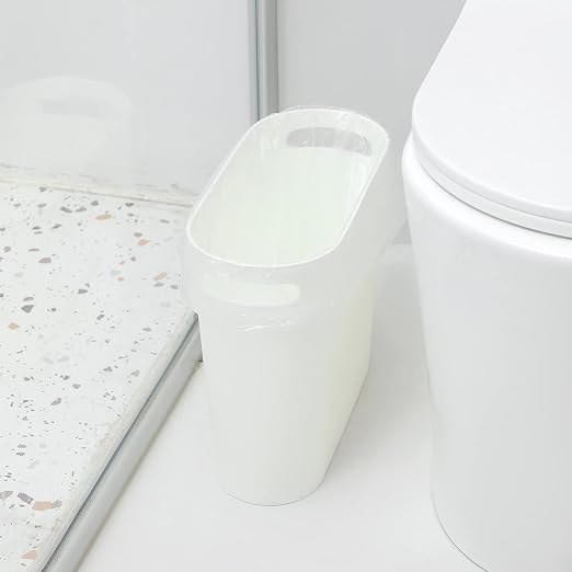 rejomiik Small Trash Can, 3.5 Gallon Slim Garbage Can Plastic Waste Basket with Handles Container Bin for Narrow Spaces Bathroom, Bedroom, Kitchen, Office at Home, 2 Pack White - Image 4