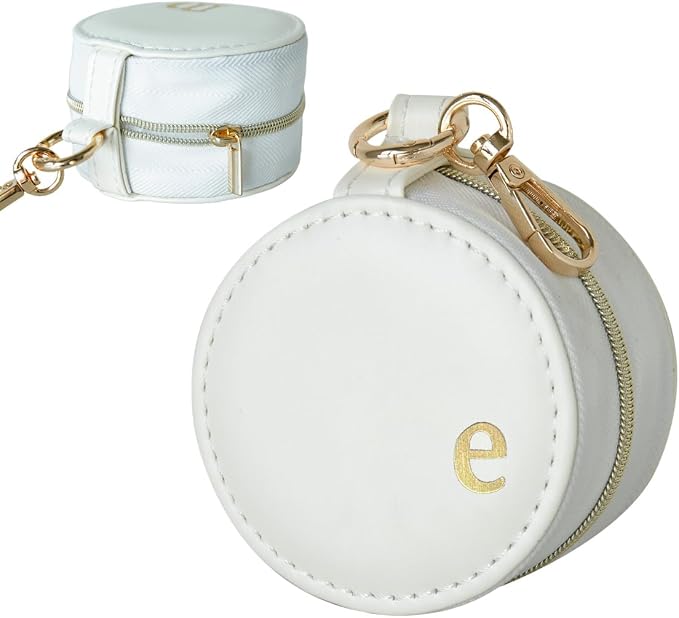 COLLECTIVE HOME - Monogrammed Letter Jewelry Case, Portable Travel Ring Holder Box with Keychain, Personalized Initial Organizer for Earrings Necklaces, Gift for Her (White-e) by COLLECTIVEHOME