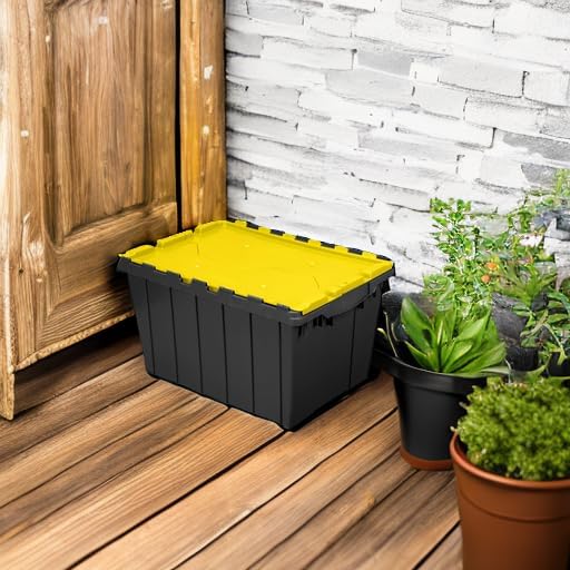 Akro-Mils KeepBox 12 Gallon Storage Container, Nesting and Stackable Plastic Storage Box with Lid Attached, Organizer Tote for Garages, Closets, and Moving, 21-1/2" x 15" x 12-1/2", Black/Yellow - Image 5