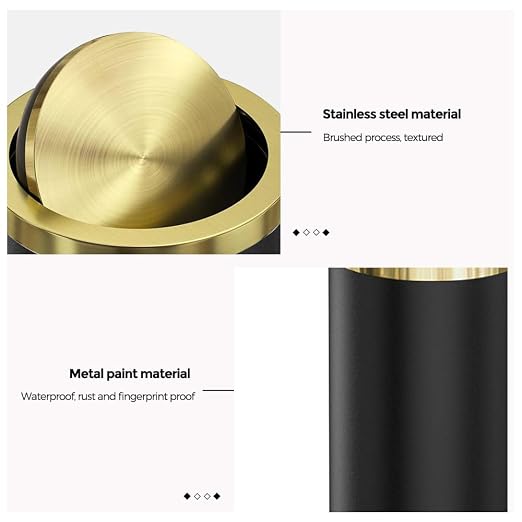 9L/2.4GAL Black and Gold Bathroom Trash Can, Small Trash Can with FILP Lid for Bathroom,Hotel,Office,Lundry,Powder Room (ＢＬＡＣＫ) - Image 9