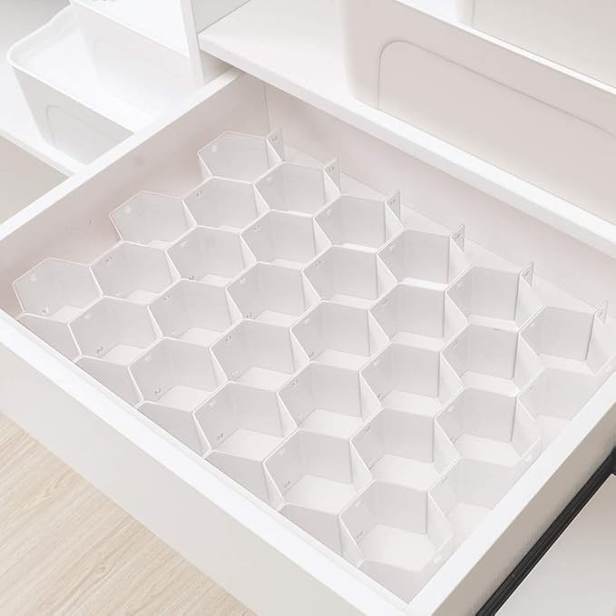 Poeland Drawer Divider Organizer 8pcs DIY Plastic Grid Honeycomb Drawer Divider White 2 Pack - Image 2