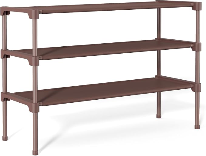 34" Widening Design Shoe Rack for Closet 16 Pairs Small Spaces Non-Woven 3 Tier Shoe Organizer Stackable Metal Shoe Shelf for Entryway, Bedroom Brown - Image 8
