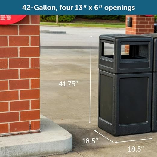 Commercial Zone-73290199 PolyTec 42 Gallon Square Waste Container with Dome Lid Color: Black - Image 5