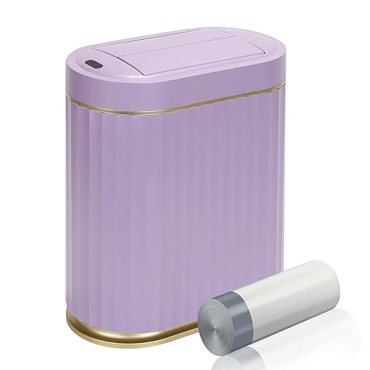 ELPHECO Bathroom Trash Can with Lid Butterfly, Motion Sensor Trash Can Bathroom Decor Automatic Garbage Can Wastebasket Bathroom Accessories, Kitchen, Living Room, Office, Purple Gold by ELPHECOUSA