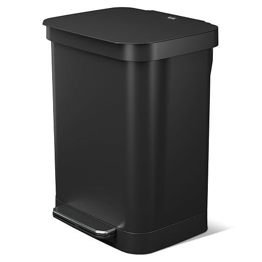 Glad Stainless Steel Step Trash Can, Series 2 with Clorox Protection - Large Black Kitchen Garbage Bin with Soft Close Lid, Foot Pedal and Waste Bag Roll Holder, 13 Gallon by GladTrashFoodStorage