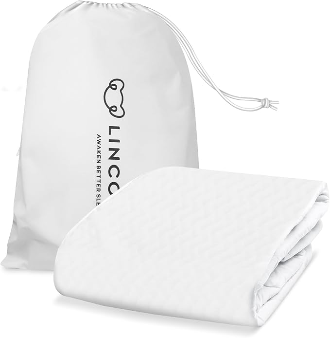 Lincove Quilted Fitted Mattress Protector, Queen – Elastic Mattress Protector – Bed Topper Covers Up to 16 Inches Deep, 100% Cotton, Breathable Braided Texture, Machine Washable & Dryer Safe