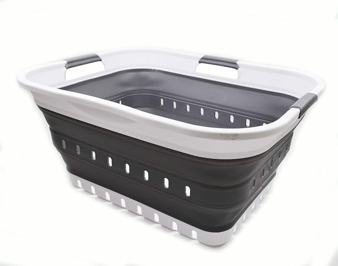 SAMMART 42L (11 gallon) Collapsible Plastic Laundry Basket - Foldable Pop Up Storage Container/Organizer - Space Saving Hamper/Basket (1, White/Dark Grey) - Image 2