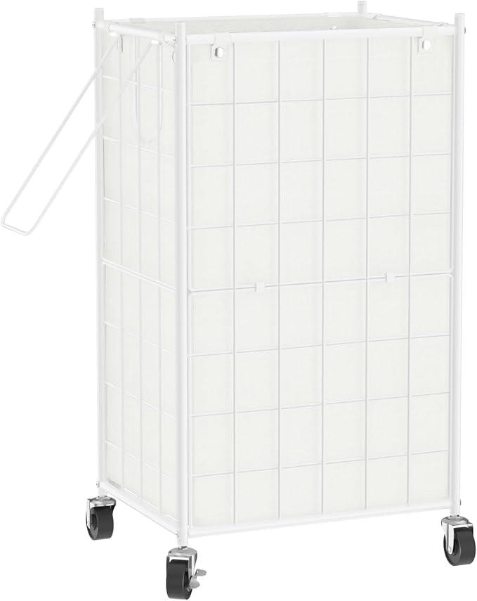 WOWLIVE Laundry Hamper with Wheels,Metal Wire Frame Rolling Laundry Basket with Removable bag,100L Dirty Clothes Hamper Organizer Dorm Room Storage for Bedroom,Bathroom,White by WOWLIVE