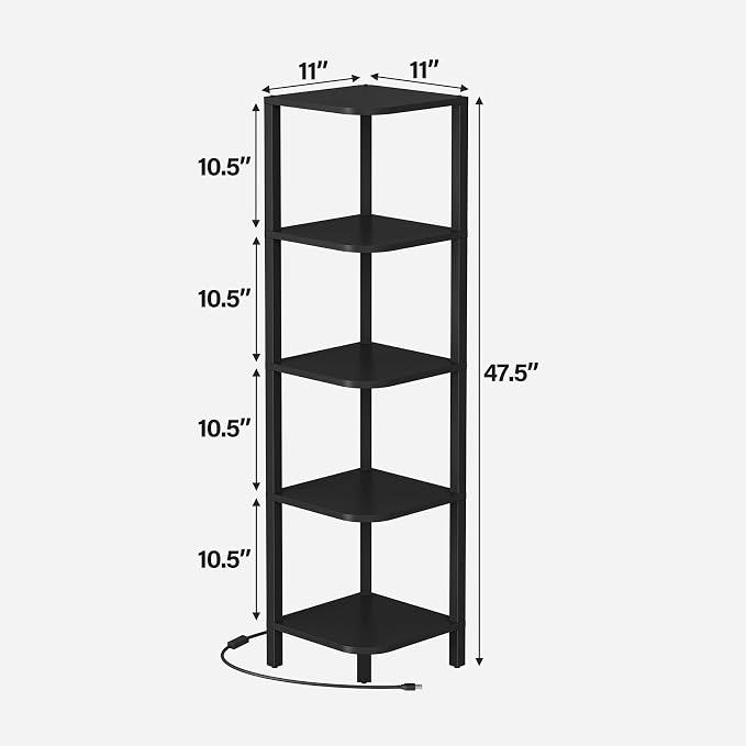 TUTOTAK Corner Shelf with LED Light, 5-Tier Corner Bookshelf for Small Space, Narrow Display Corner Shelf Stand with Storage Rack, for Living Room, Bedroom, Black BS08BK005L - Image 2