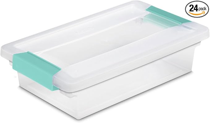 Sterilite 24-Pack Clip Box, Stackable Clear Plastic Bins with Latching Lids, Small - Writing, Arts or Crafts Supplies Storage Containers for Home, Office, Classroom and Workshop Organization by Sterilite
