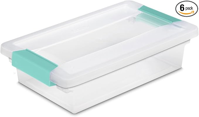Sterilite 6-Pack Clip Box, Stackable Clear Plastic Bins with Latching Lids, Small - Writing, Arts or Crafts Supplies Storage Containers for Home, Office, Classroom and Workshop Organization by Sterilite