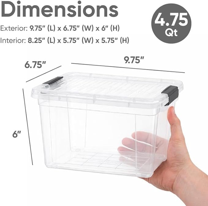 Superio Small Clear Storage Boxes with Lids, 4.75 Quart Plastic Container Bins for Organizing, Stackable Crates, BPA Free, Non Toxic, Odor Free, Organizers for Home, Office and Dorm, 5 Pack