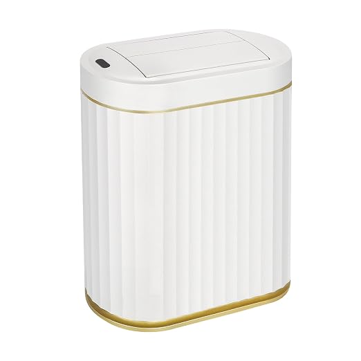 ELPHECO Bathroom Trash Can with Lid Butterfly, Motion Sensor Trash Can Bathroom Decor Automatic Garbage Can Wastebasket Bathroom Accessories, Kitchen, Living Room, Office, White Gold - Image 9