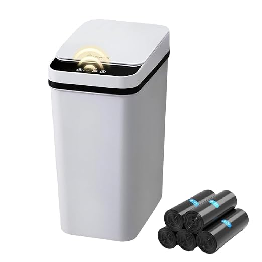 FRESHLIX Bathroom Trash Can 2.6 Gallon Automatic Small Garbage Can with Lid, Slim Motion Sensor Plastic Narrow Trash Bin for Bedroom, Kitchen, Office (A-Basic Battery Supply-Grey, 1 Pack(2.6 Gallon)) by FocusOnDailynecessities