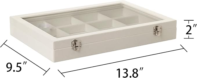 Frebeauty Velvet Jewelry Tray,12 Grid Jewelry Organizer with Clear Lid,Bracelets Holder,Jewelry Display Case with Clasp,Drawer Insert Bangle Brooch,13.8 x 9.5 x 2 Inches,Gift for Women Girls(Beige) - Image 3